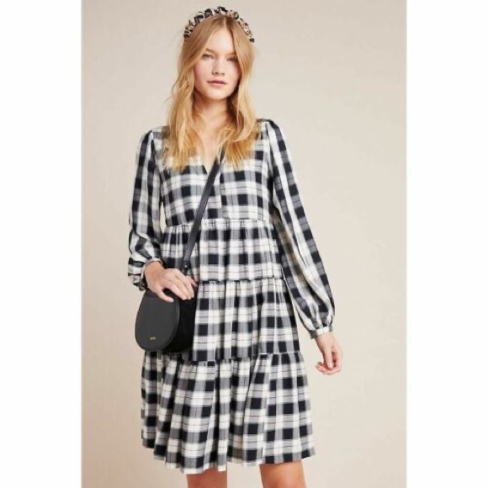 Anthropologie AMBER PLAID TIERED TUNIC size L